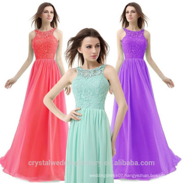 Wholesale Cheap Lace Bridesmaid Dresses Long 2016 Chiffon Evening Dress with Pleats Women Prom Dresses LBL67